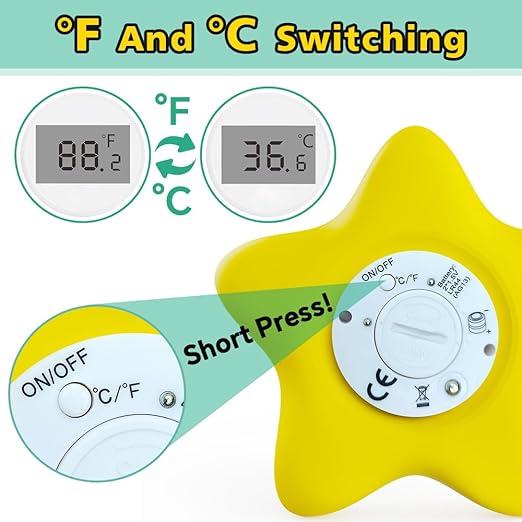 Baby Bath Thermometer, Infant Digital Water Thermometer Safety with 3 Color Backlit and Temperature Warning, Room Thermometers Floating Toy for Infant, Toddler, Bathtub, Swimming Pool (Yellow)