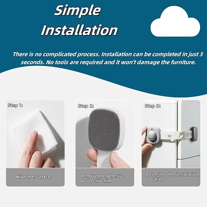 （4 Pack） Refrigerator Latch for Kids,Toddlers and Children,Child & Baby Proofing Freezer Door Lock Safe,3M Adhesive Cabinet Drawer Door Latches,Multi-Purpose for Furniture Kitchen Ovens Toilet Seats