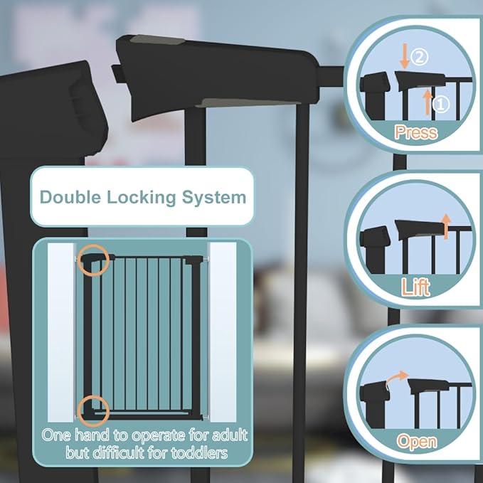 Fairy Baby Narrow Baby Gate 24.0"-26.7" Inch Wide, 38" Tall Pressure Mounted Auto-Close Dog Gate for Small Stairs and Doorways, Metal Safety Gate Indoor for Kids and Pets with NO Extensions, Black