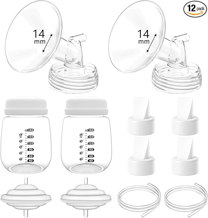 14mm Pump Parts Compatible with Spectra S1/S2/9 Plus,Spectra Replacement Pump Parts,Full Set Replace Include 14mm Flange, Duckbill Valve, Backflow Protector, Tubing and Bottle