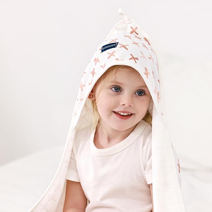 GRSSDER Baby Hooded Towel 2 Pack for Newborn, Super Soft Bath Towels with Original Design, Ultra Absorbent Knit Terry, Large Toddler Towels with Hood for Girls, Shower Gifts for Infant, 34"x 34"
