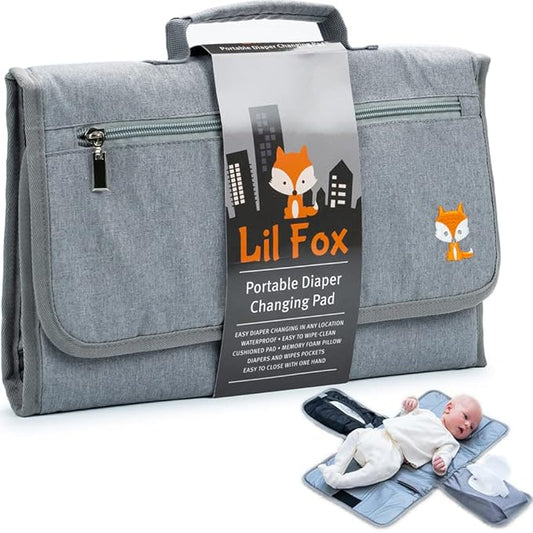 Lil Fox Portable Changing Pad - One-Hand Diaper Change Pad for Baby Diaper Bag or Changing Table. Unisex Baby Shower Gifts, Newborn Essentials