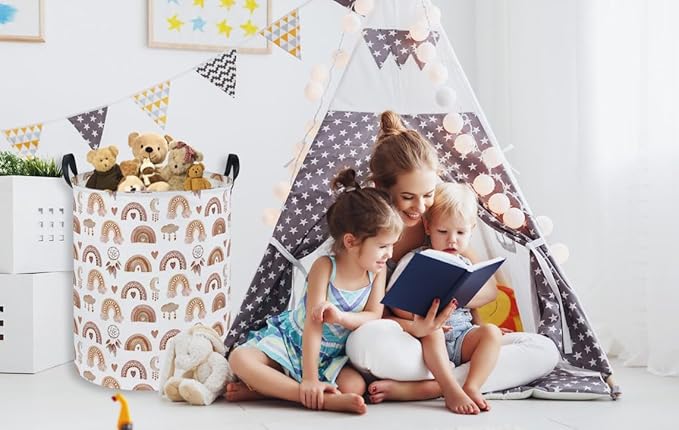 Essme Kids Laundry Basket,Rainbow Hamper Collapsible Canvas Waterproof Storage Bin for Girls, Cute Hamper,Gift Baskets.(Dream rainbow)