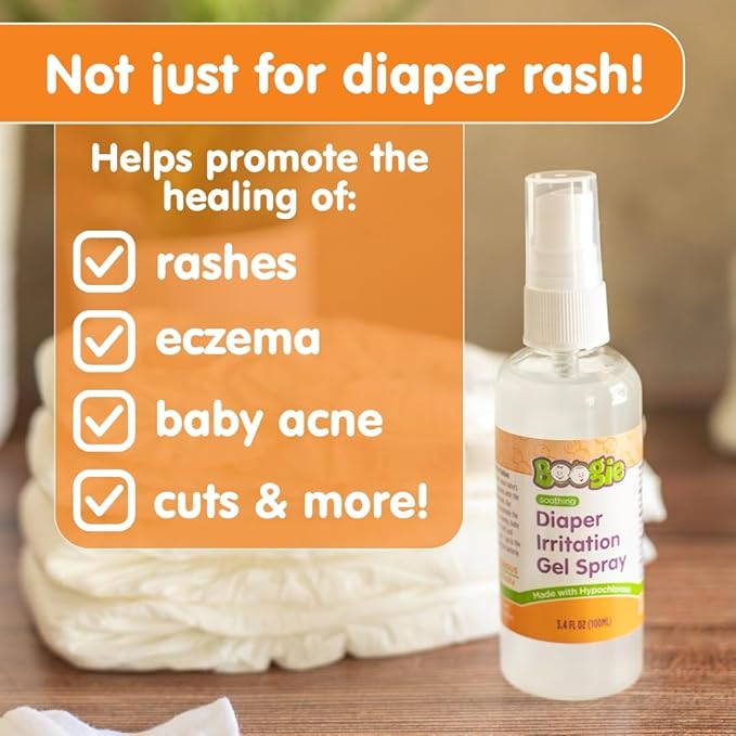 Boogie Hypochlorous Acid Diaper Irritation Gel Spray, Baby Essentials for Diaper Rash, Soothing Cleansing Spray, 3.4oz (Pack of 3)