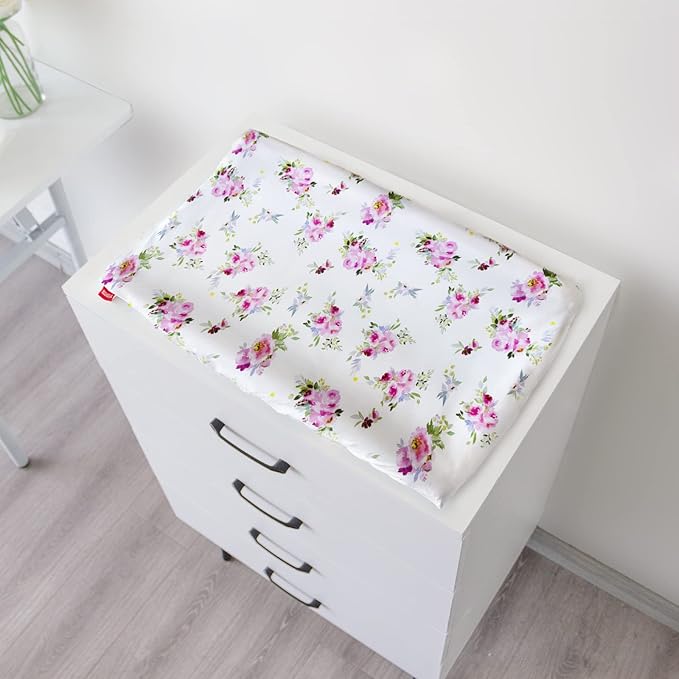 Changing Pad Cover for Girls 2 Pack, Lovely Print Soft Diaper Change Table Sheets, Fit 32"x16" Contoured Pad, Comfy Cozy 2-Pack Cradle Sheets,Floral