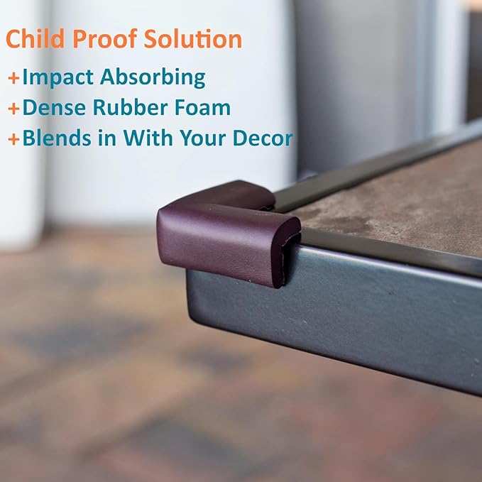 12-Pack Corner Protectors Baby Proof, Furniture Corner and Edge Safety Bumpers, Soft Rubber Foam Cushion Covers, 3M Taped Corner Guards, Baby Child Proofing Pads, Table Corner Protectors, Brown