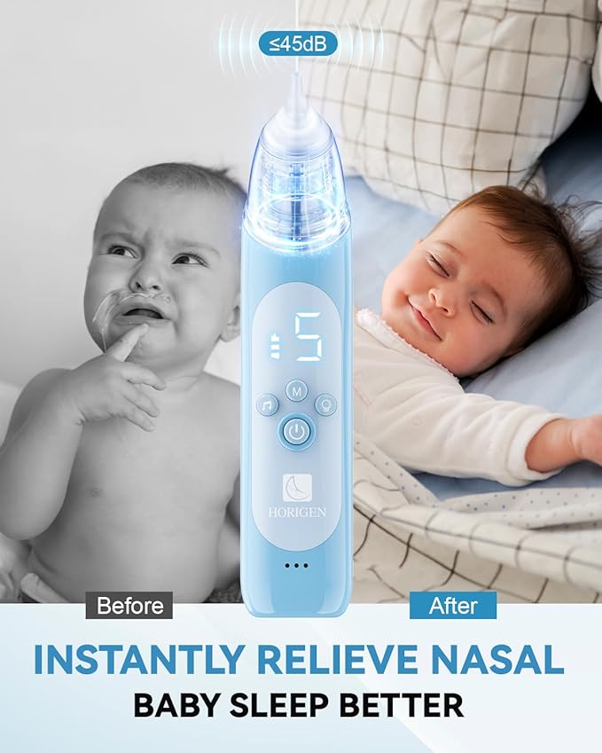 Nasal Aspirator for Baby, Electric Baby Nose Suction with 5 Adjustable Levels Suction, USB-C Rechargeable Mucus Cleaner with Lights and Music, Baby Nasal Aspirator for Toddler with 3 Silicone Tip