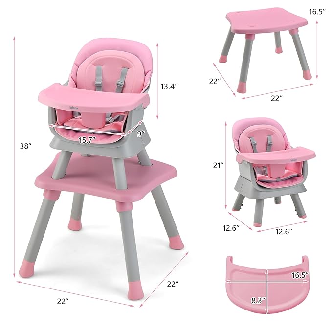 INFANS 8 in 1 Baby High Chair, Convertible Highchair for Babies and Toddlers, Infant Dining Booster Seat, Building Block Table, Kids Stool Table Chair Set with Removable Tray