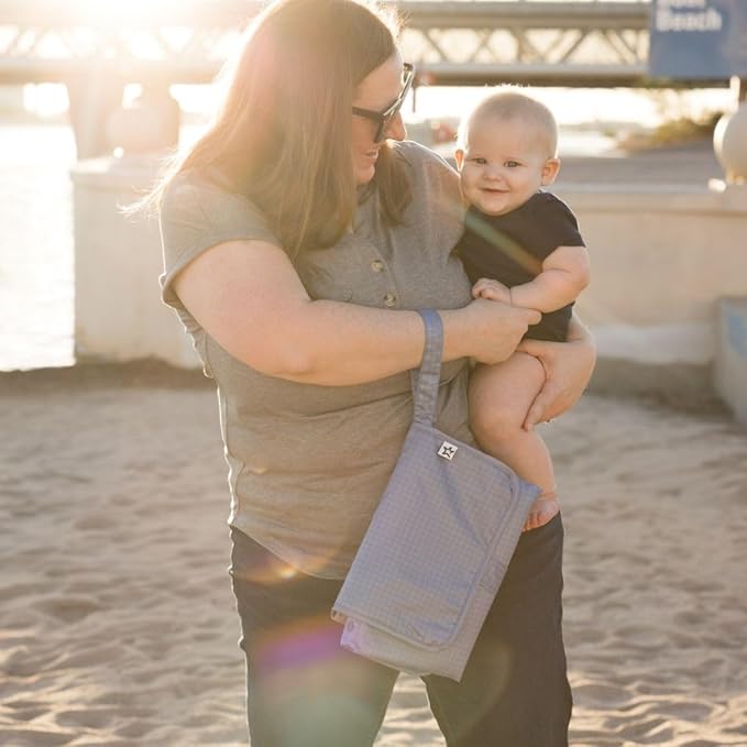 Tiny Twinkle Portable Diaper Changing Pad | Waterproof, Wipeable & Compact Baby Changing Pad for Travel | Smart Wipes Pocket & Organized Storage| Newborn Shower Gift (Grid)