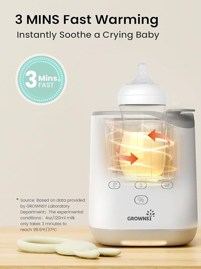 Grownsy Bottle Warmer, 2025 Fast Baby Bottle Warmer for Breastmilk & Formula, Smart Temperature Control, with Timer, Thaw, Food Heater, Night Light, Calentador De Biberones for All Bottles