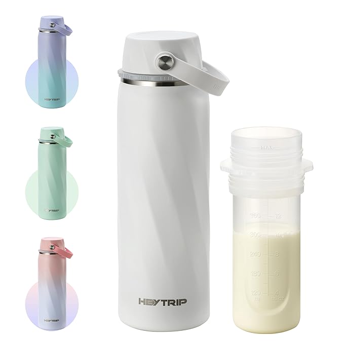 HEYTRIP Portable Breastmilk Cooler - 20oz Stainless Steel Milk Chiller Bottle for Travel & Work | Reusable Breastmilk Storage Container, 36+ Hour Cooling, TSA Approved | White