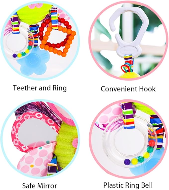D-KINGCHY Baby Car Seat Stroller Plush Hanging Rattle Toys Newborn Crib Bed Around Toy with Teether Rattle Sound for 0-3 Years Old (Butterfly)