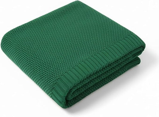 Grewear Baby Knit Blanket Soft Cotton Lightweight Newborn Blanket for Crib Stroller Toddler Nursery Shower Gift Cozy Breathable Travel Swaddle Wrap Green 36 x 28 Inches
