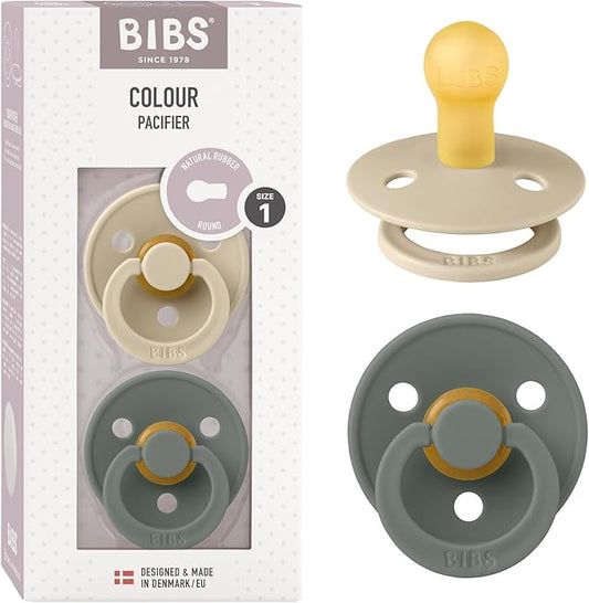 Bibs Pacifiers Color Collection, Set of 2 BPA-Free Latex Pacifiers Made in Europe, Round Nipple Baby Pacifier.