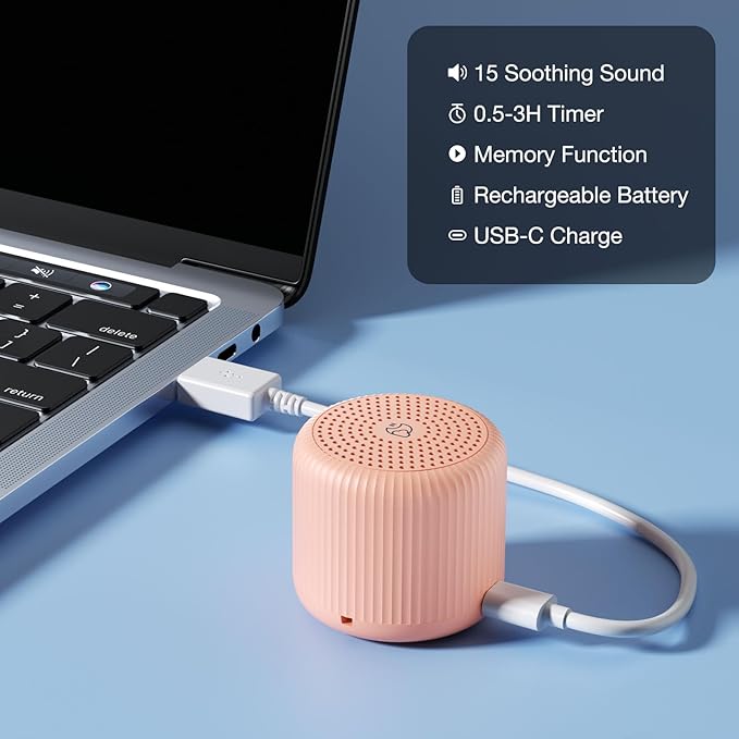 White Noise Machine Baby Portable Sound Machine,LEICEX Travel Sound Machine,15 Non-Looping Sound Timer and Memory Play, Mini White Noise Machine for Sleeping Office Travel （Peach）