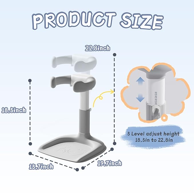 Baby Shower Stand, Toddler Bath Standing Support with Anti-Slip Base and Shower Holder, Adjustable Height, Soporte para Bañera de Bebé, Ideal Gift for Infants 6-36 Months-Grey