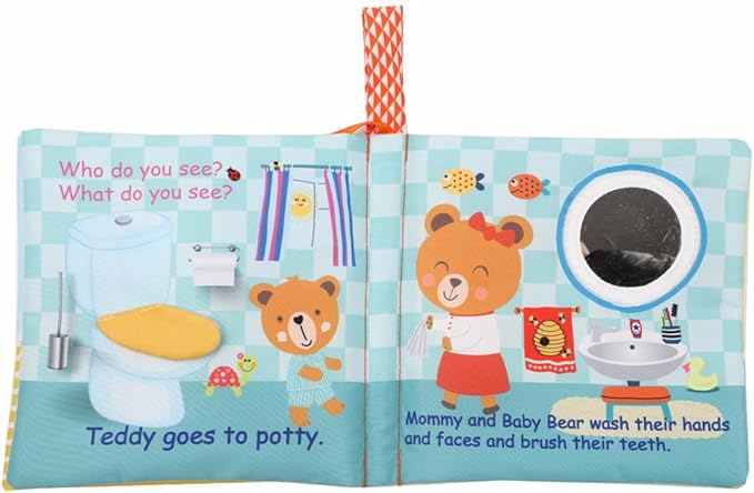 bebe mondo Teddy Bear Baby Toy Cloth Crinkle Books for Babies Infant Toddler, Soft Toys 0-6-12 Months Activity Tummy Time Mirror Toy, Gifts for Boys Girls Baby Shower, 1-2-3 Years Old-Morning