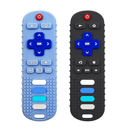 2Pcs Silicone Teething Toys, TV Remote Control Shape Teethers for Babies Teething Toys, Silicone TV Remote Teether BPA Free/Dishwasher/Refrigerator Safe