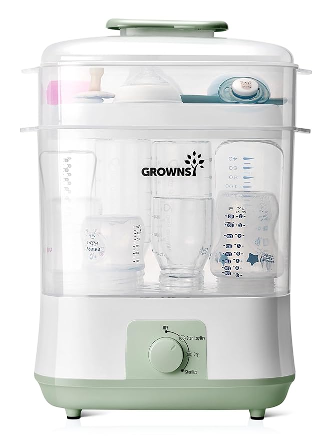 Grownsy Adjustable 4 in 1 Large Bottle Sterilizer and Dryer, 8 Bottles Capacity,Electric Steam Baby Bottle Sterilizer, Sanitizer for Baby Bottles & Pacifiers, Breast Pump Parts Green