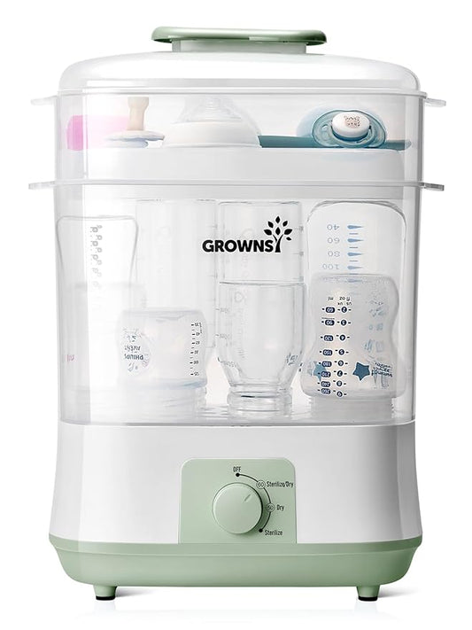 Grownsy Adjustable 4 in 1 Large Bottle Sterilizer and Dryer, 8 Bottles Capacity,Electric Steam Baby Bottle Sterilizer, Sanitizer for Baby Bottles & Pacifiers, Breast Pump Parts Green