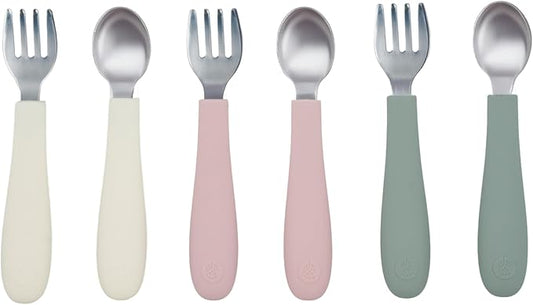 WeeSprout Toddler Utensils, 3 Forks & 3 Spoons, 18/8 Stainless Steel & Food Grade Silicone, Thick Easy-Grip Handles, Perfect Length For New Self Feeders, Gentle On Gums & Teeth, Dishwasher Safe