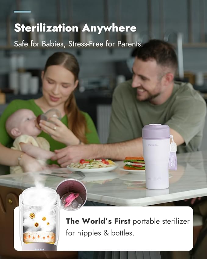 Papablic Portable Bottle Warmer – Fast Heating Baby Bottle Warmer on The Go with Sterilization, Wide Mouth & Smart Temperature Control, Car & Outdoor Feeding, Spodumene Purple