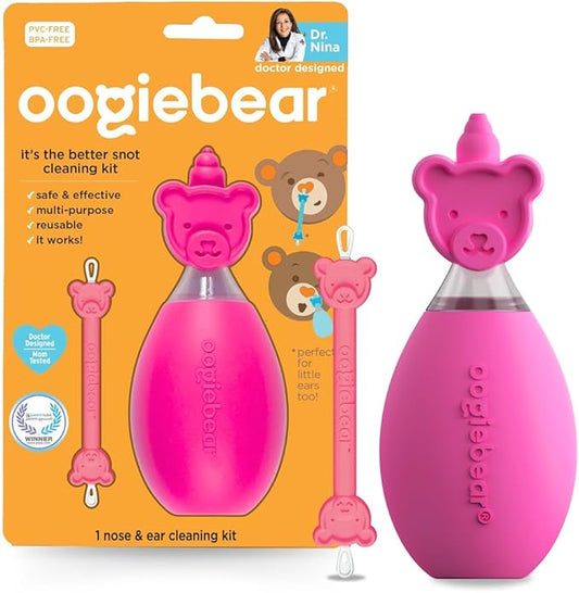 oogiebear: BearPair Baby Nose Cleaner & Ear Wax Removal Tool with Nasal Aspirator - Safe Booger & Earwax Removal for Newborns, Infants, Toddlers - Essential Baby Stuff, Diaper Bag Must-Have - Pink