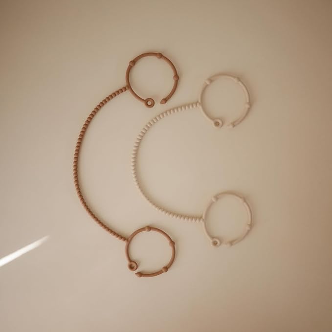 mushie Adjustable Silicone Toy Straps 2-Pack | Baby Accessories Holder for Travel, Stroller, High Chair (Natural/Shifting Sand)