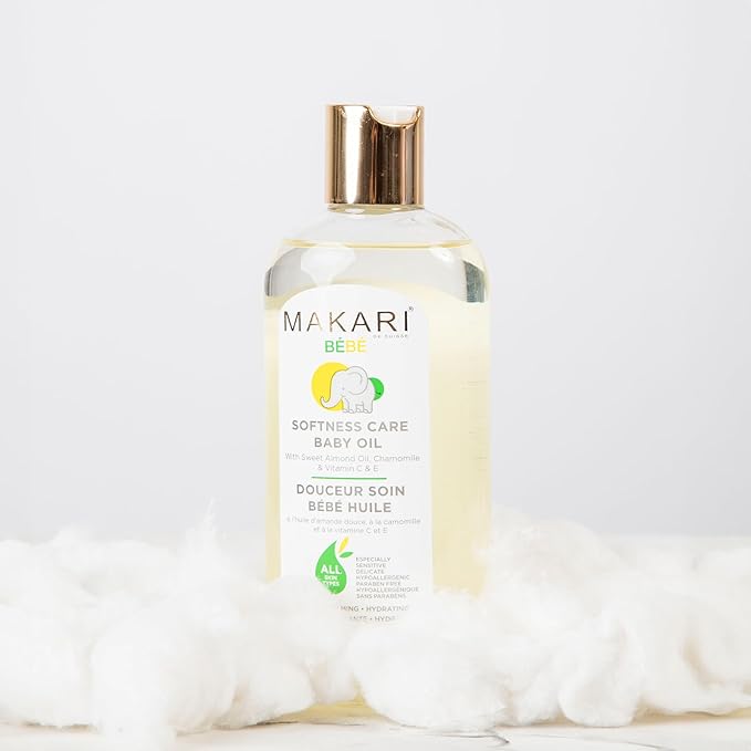 Makari Softness Care Baby Oil with Sweet Almond, Chamomile & Vitamins C & E | Hypoallergenic & Paraben-Free | Ideal for All Skin Types | Gentle Formula for Sensitive Newborn Skin