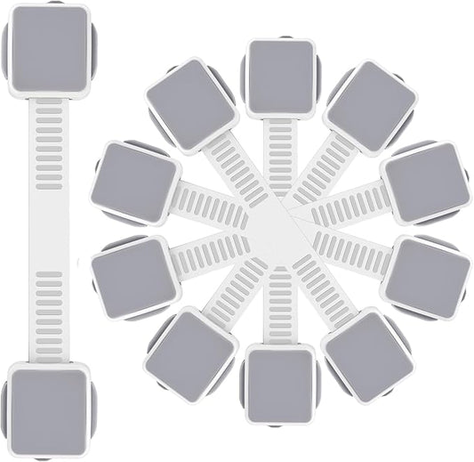 6 Pack Child Safety Cabinet Locks for Baby Proofing, Length Adjustable Latch Straps Dual Button Design for Drawers Fridge Refrigerator Doors Toilet Seat Oven