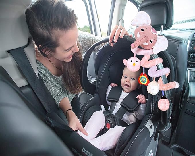 Musical Owl Rattle Sheep Pink Elephant Car Seat Toys for Babies 0-6 Months, Hanging Stroller Toys for Baby Girls 3-6 Month, Newborn Girl Infants Baby Birthday Gift Toy 0-12 Months