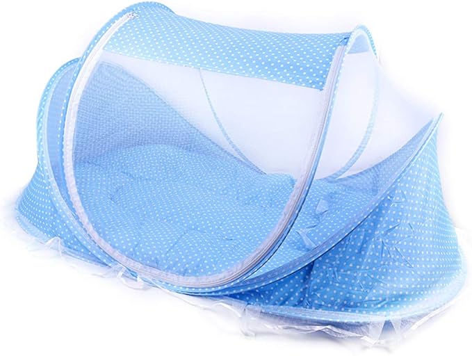 Portable Foldable Baby Bed Net Polyester Newborn Sleep Bed Travel Bed, Fabric for Easy (Sky-Blue,Green)