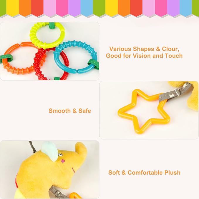 4 Packs Baby Stroller Toys Car Seat Hanging Bell For Boys Girls,Adorable Animal Infant Play Music Crib Toy Carseat Rattles Educational Toys,Kids Hand Bell Puppet With Cute Wind Chime And Squeak