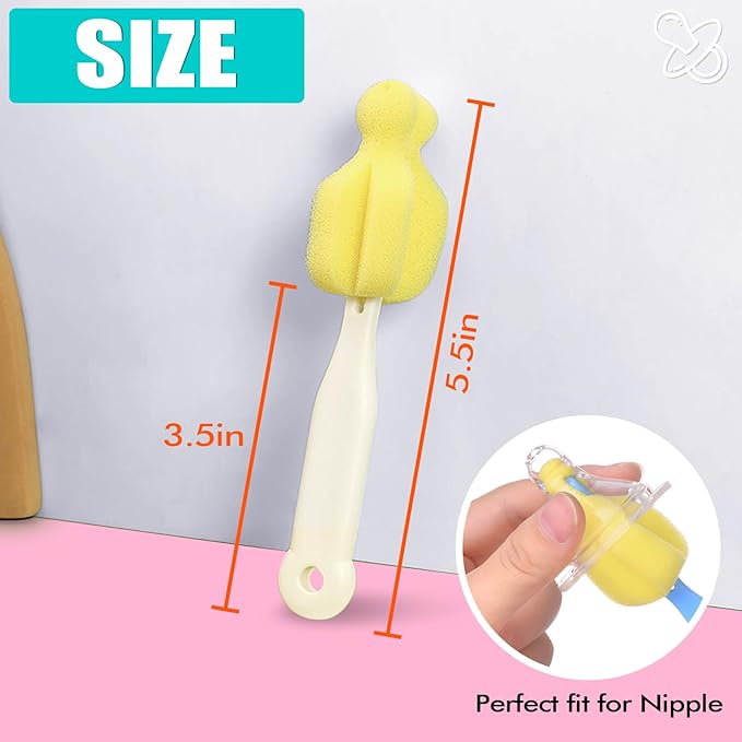 Sponge Bottle Brush 12 PCS Sponge Nipple Brushes Baby Bottle Nipple Cleaning Brush Long Handle Baby Milk Bottle Brush (12PCS)
