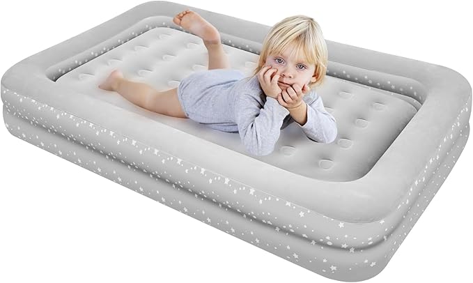 EQURROY Air Mattress for Kids 4-7 Year Old:Toddler Travel Bed with Sides, Portable Children's Inflatable Beds with Smooth Plush Surfaces for Travel, Hotels, Camping and Grandparents' Homes Gary