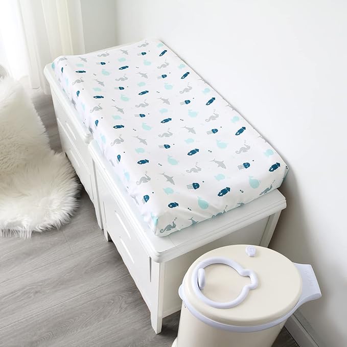 Changing Pad Cover for Boys Girls 2 Pack, Comfy & Breathable Changing Table Cover for 32''x16" Changing Table Pads, Diaper Changing Pad Cover, Aqua