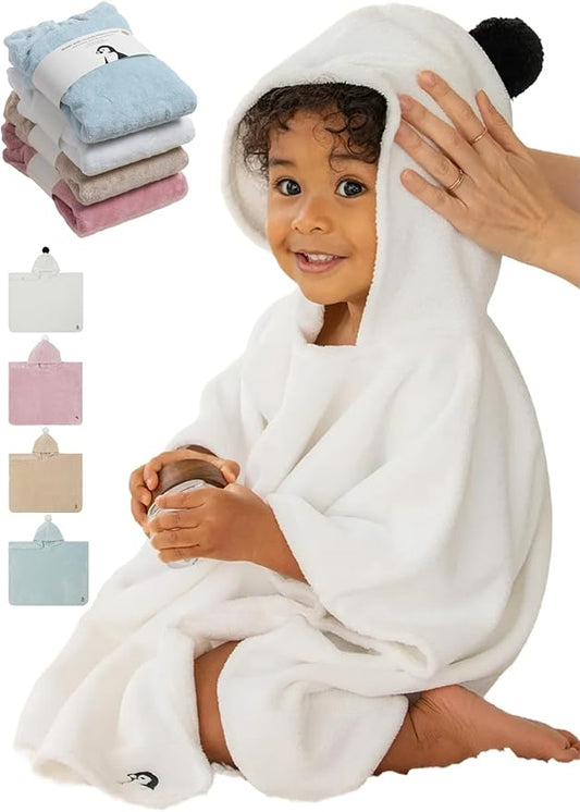 Konny Baby Hooded Towel Plush Thick & Cozy Soft-Touch Absorbent Rayon from Bamboo Cotton Baby Bath Beach Towel, Oeko-TEX, Newborn Boys Girls Toddler (White, Medium)