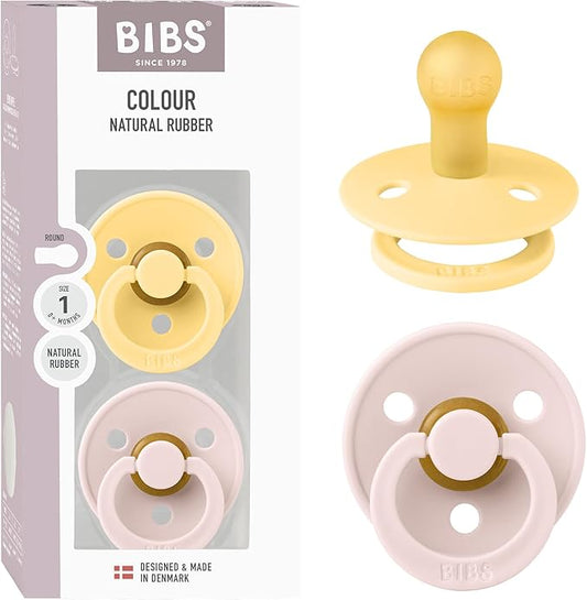 Bibs Pacifiers Color Collection, Set of 2 BPA-Free Latex Pacifiers Made in Europe, Round Nipple Baby Pacifier.