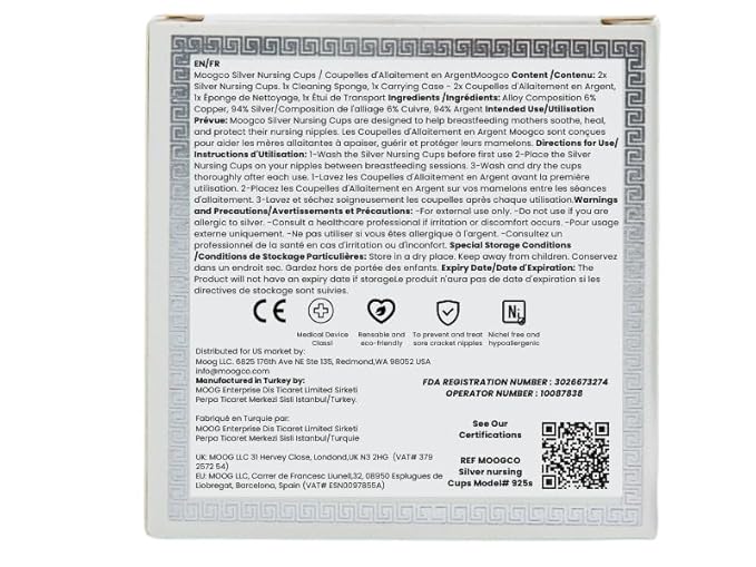 MOOGCO The Original Silver Nursing Cups - 925k Silver Nipple Cups - Nipple Shields for Breastfeeding Newborn – Protective Silver Nipple Covers for Nursing Moms (925k Regular)