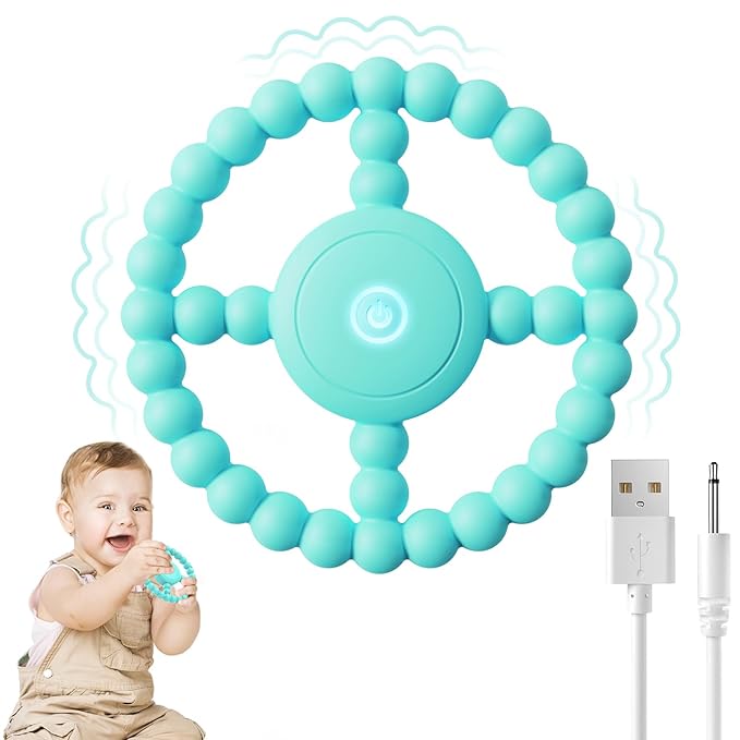 Vibrating Sensory Teething Toys,Baby Toys 6-18 Months, Autism Support & Oral Development, USB Rechargeable Teether for Toddlers, 1-2 Year Old Boys Christmas Girls Gifts idea(Green)