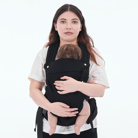 Baby Carrier Newborn to Toddler - Ergonomic Breathable Soft Structured Carrier with Breathable Mesh Lightweight Baby Holder with Lumbar Support Hands-Free Babywearing for Plus Size Parents Black