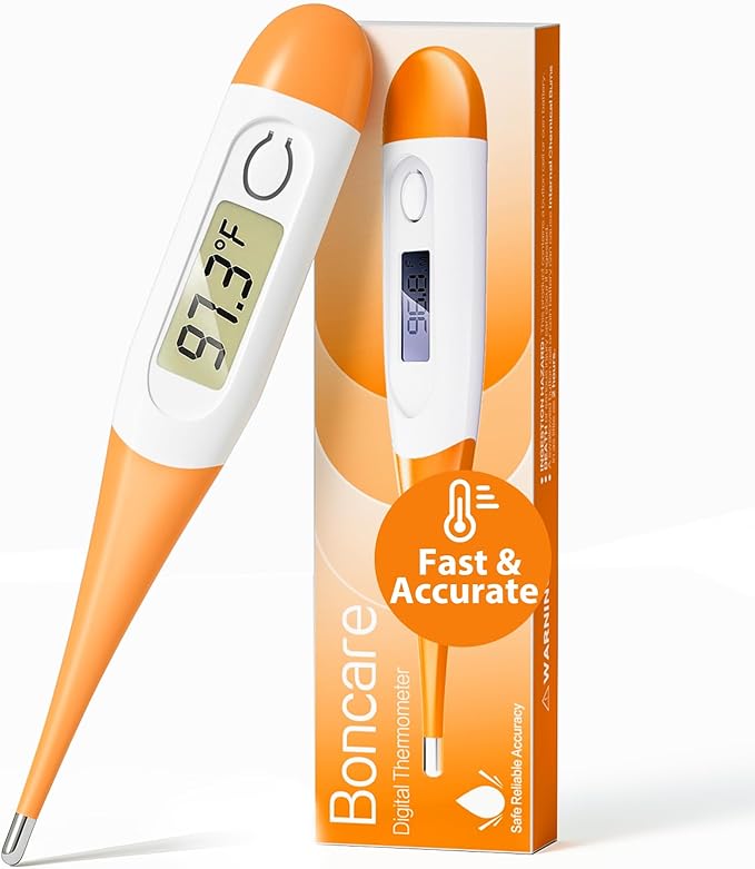 Boncare 10 Seconds Digital Thermometer for Adults and Kids - Accurate & Safe Rectal Thermometer for Baby with Fever Alarm, Oral Thermometer (Orange)