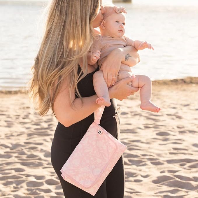 Tiny Twinkle Portable Diaper Changing Pad | Waterproof, Wipeable & Compact Baby Changing Pad for Travel | Smart Wipes Pocket & Organized Storage| Newborn Shower Gift (Toile)