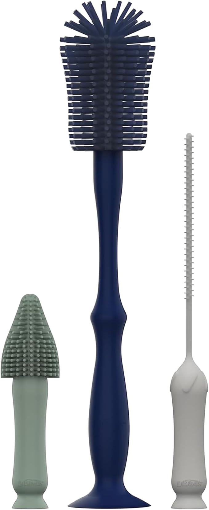 Dr. Brown's Silicone Cleaning Brush Set with Bottle, Spout, and Straw Brush, 3-Pack + Baby Bottle Sponge Brush, Blue, 3-Pack