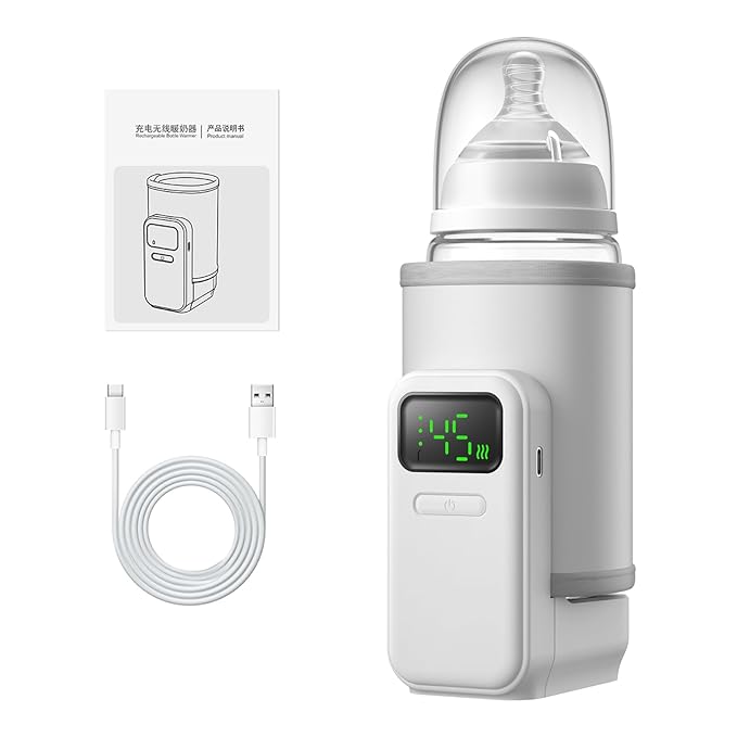 Portable Baby Bottle Warmer for Travel,Breastfeeding Essentials,Baby Bottle-Feeding Supplies Bottle Warmer On The Go,Breast Milk Warmer for Baby,Rechargeable 5000 mAh Battery,Digital Display
