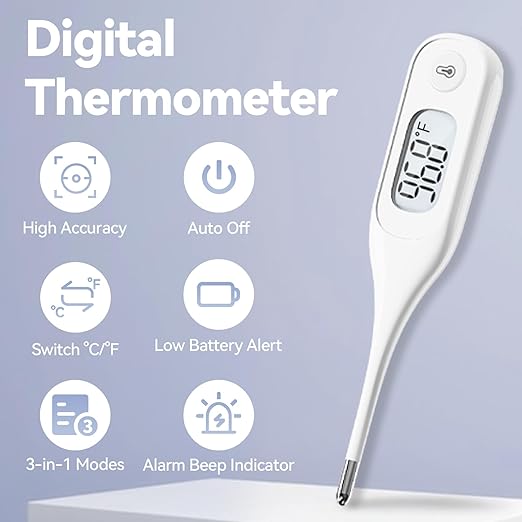 Berrcom Digital Thermometer for Adults and Kids, Medical Thermometer for Fever 10 Second Reading Armpit Thermometers with Fever Alarm