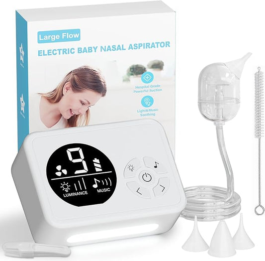 Nasal Aspirator for Baby, Nose Sucker with 9 Suction Levels, Electric Snot Sucker, 3 Levels Night Light & Nursery Rhyme Soothing Function, Food-Grade Silicone Tips