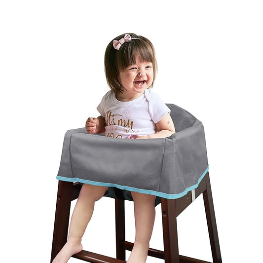 Dual-Belt Baby High Chair Cover, Upgrade Version, for Wooden or Restaurant High Chair, Sturdy and Robust Material, Waterproof Washable Stain and Slip Resistant, Gray
