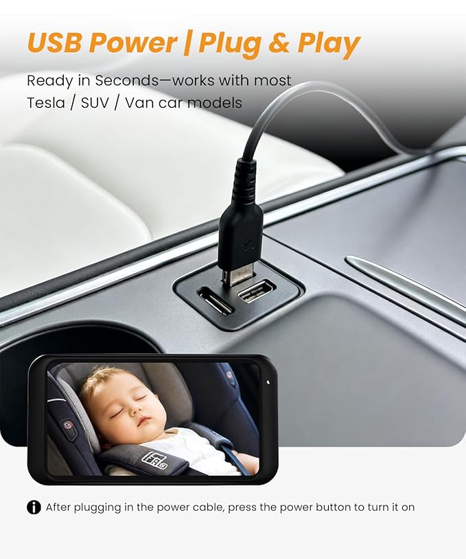 Babyvue BV2 USB Car Camera for Baby : 4.5" Car Seat Camera with 1080P Crystal Clear Mirror View, Easy Installation Carseat Rear Facing Moitor for Pet & Kids, HD IR Night Vision Backseat Monitor