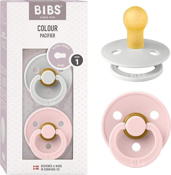 Bibs Pacifiers Color Collection, Set of 2 BPA-Free Latex Pacifiers Made in Europe, Round Nipple Baby Pacifier.